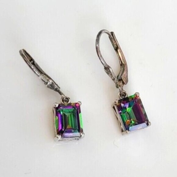 Vintage Boho Sterling Silver Mystic Quartz Rainbow Quartz Drop Earrings - Picture 1 of 1